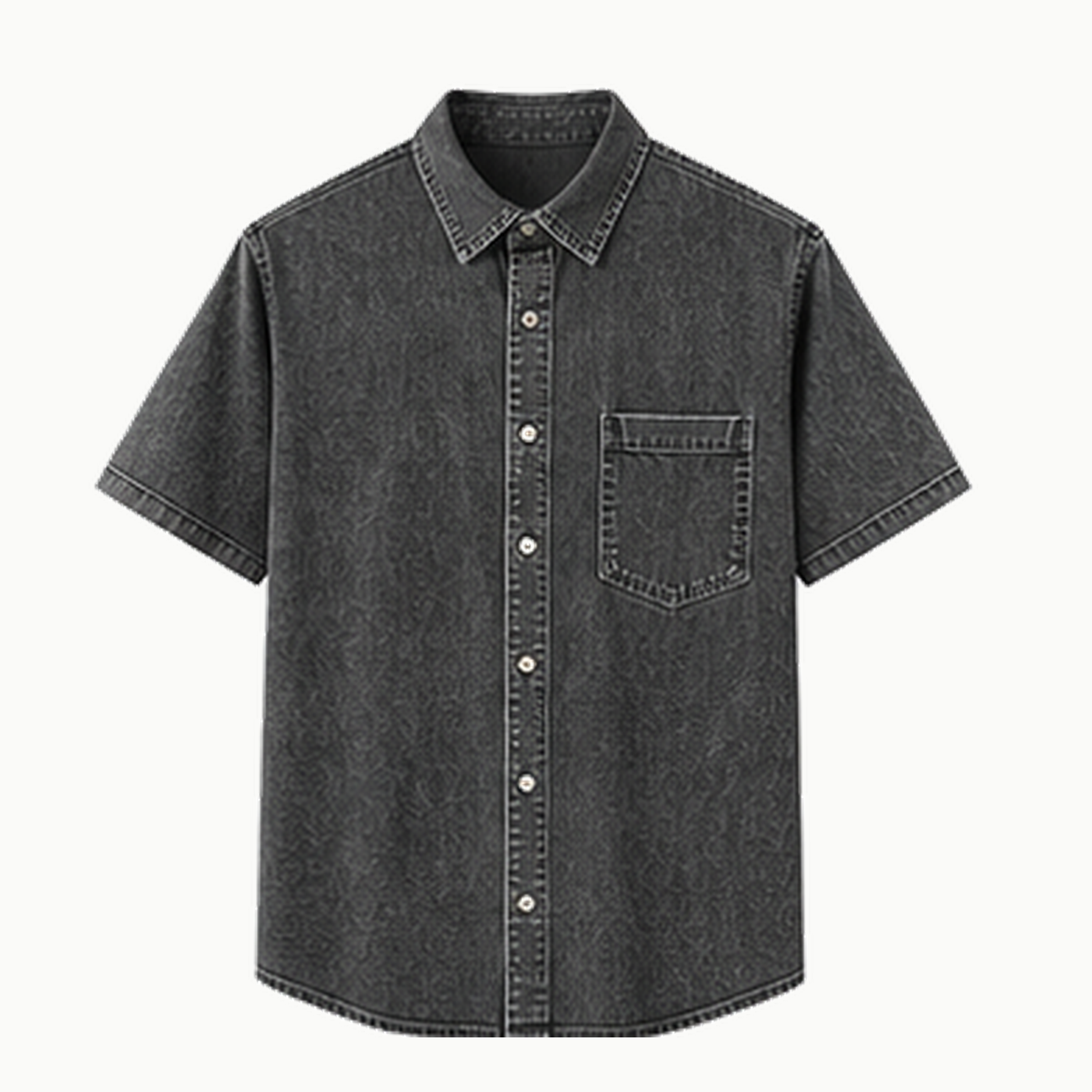 Men's Short Sleeve Washed Denim Button-Up Shirts