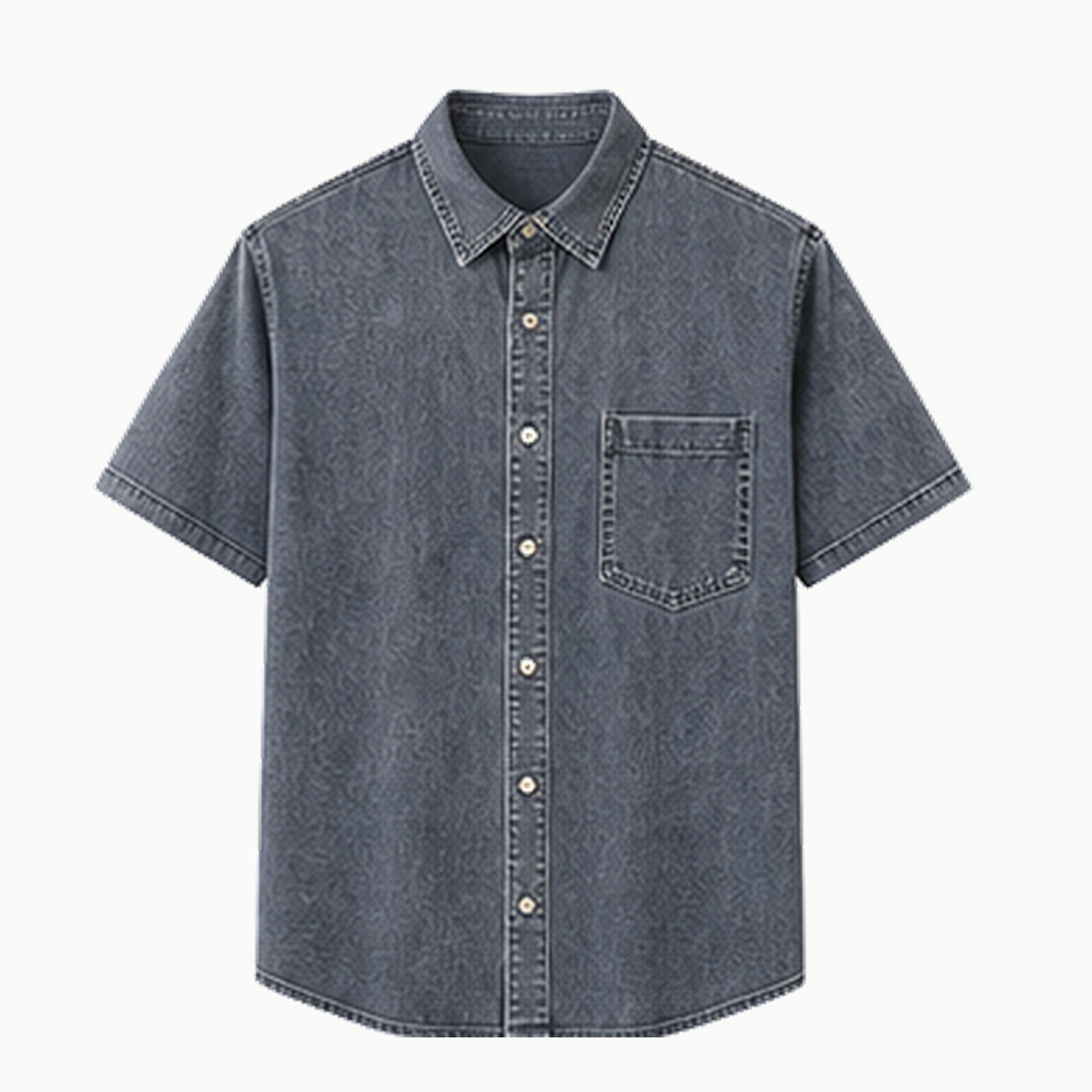Men's Short Sleeve Washed Denim Button-Up Shirts