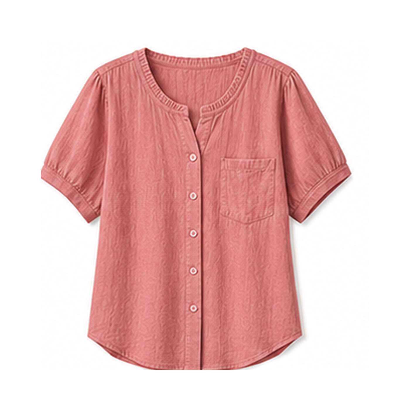 Women's Crinkle Cotton Short Sleeve Button-Up Blouses