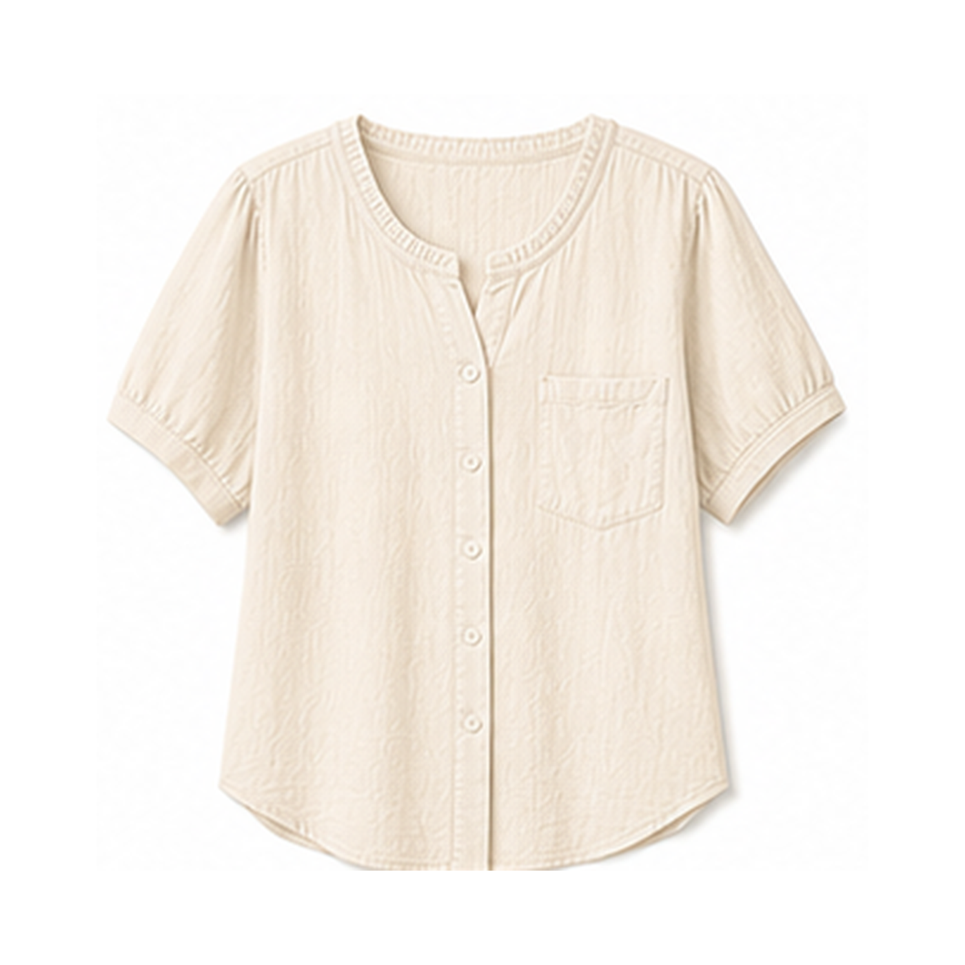 Women's Crinkle Cotton Short Sleeve Button-Up Blouses