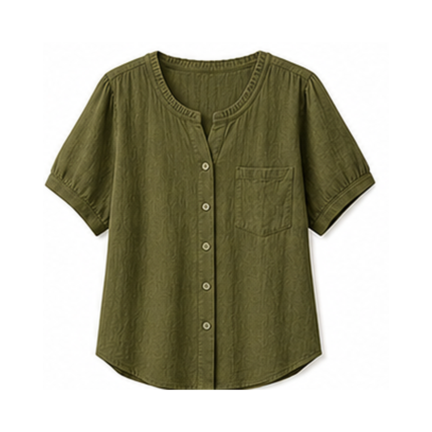 Women's Crinkle Cotton Short Sleeve Button-Up Blouses