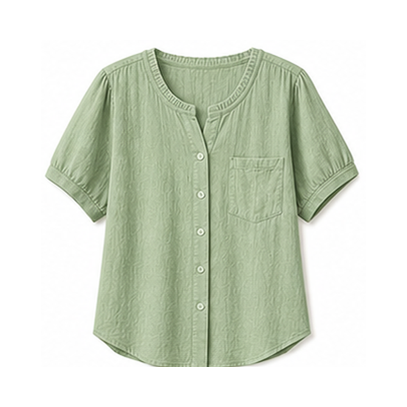 Women's Crinkle Cotton Short Sleeve Button-Up Blouses