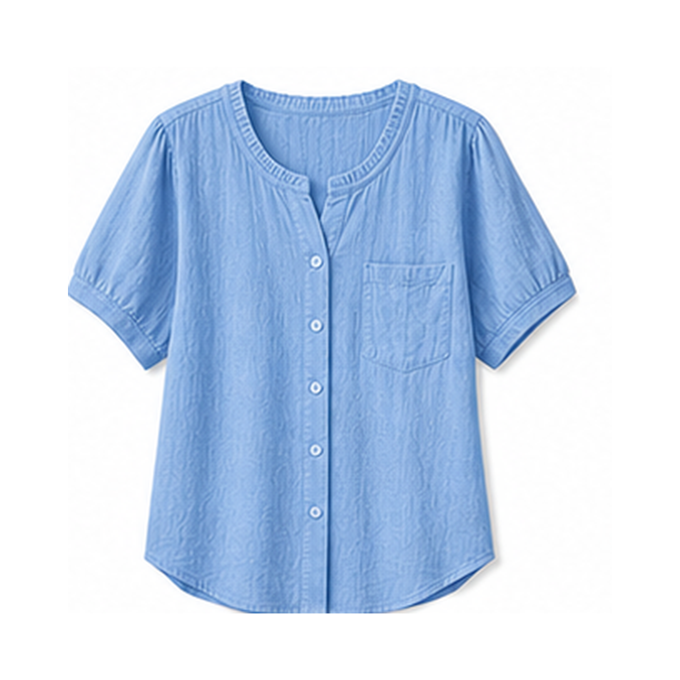 Women's Crinkle Cotton Short Sleeve Button-Up Blouses
