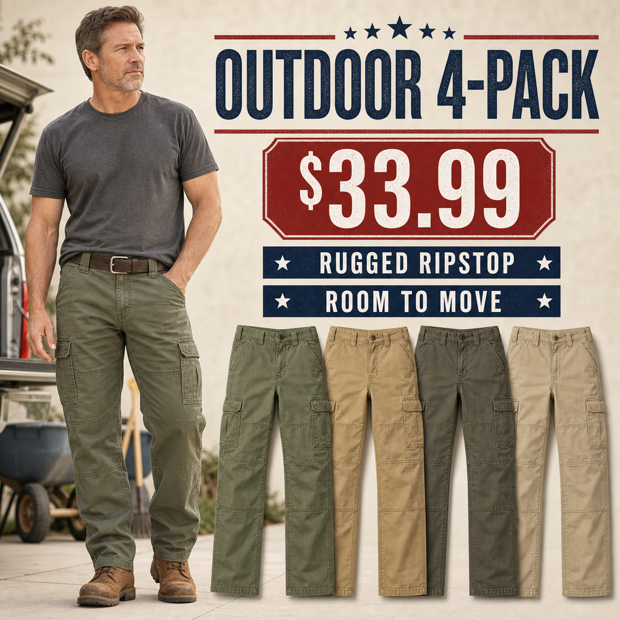 Men's Ripstop Double-Front Cargo Work Pants