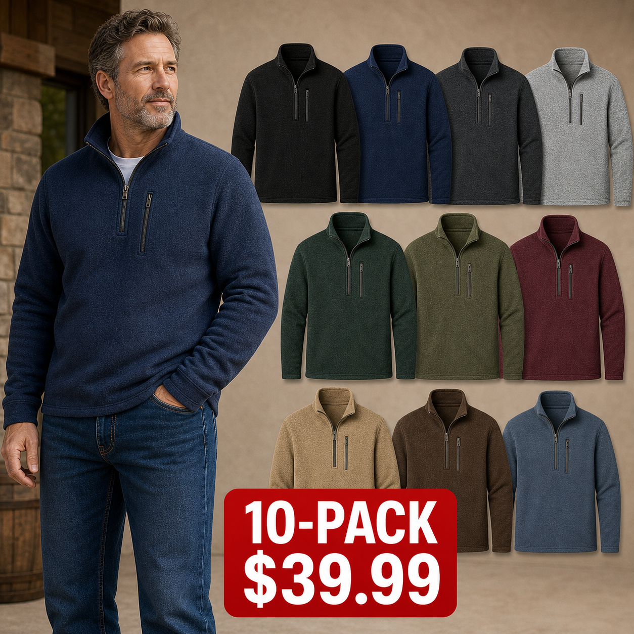 Men's Quarter-Zip Sweater Fleece Pullovers