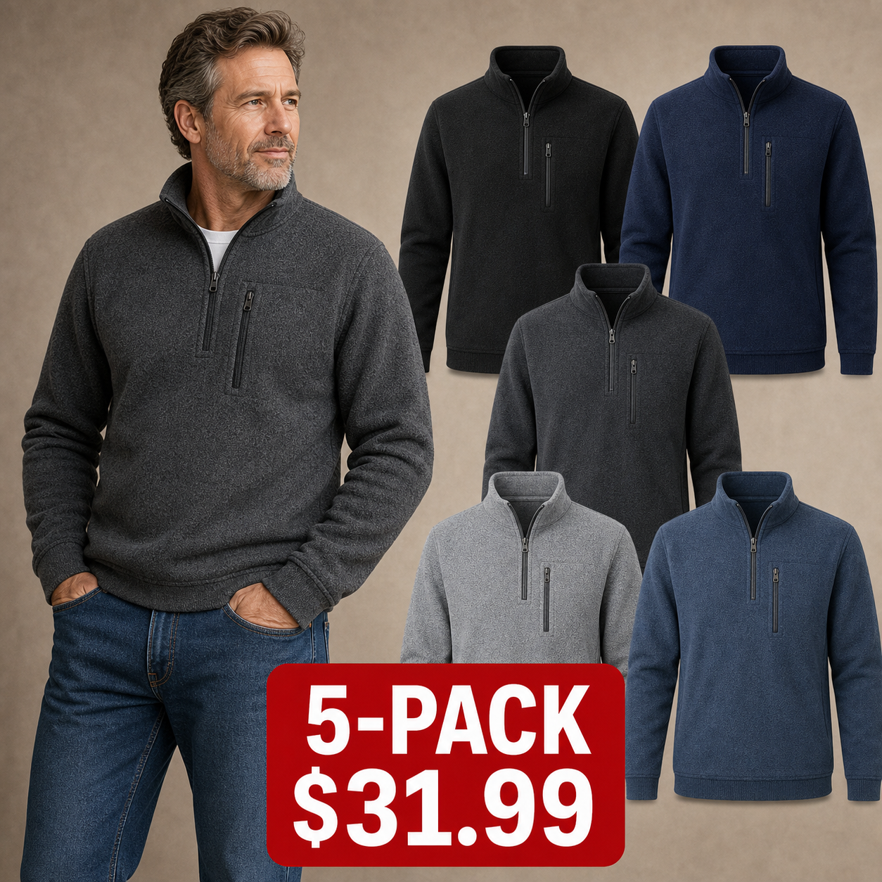 Men's Quarter-Zip Sweater Fleece Pullovers
