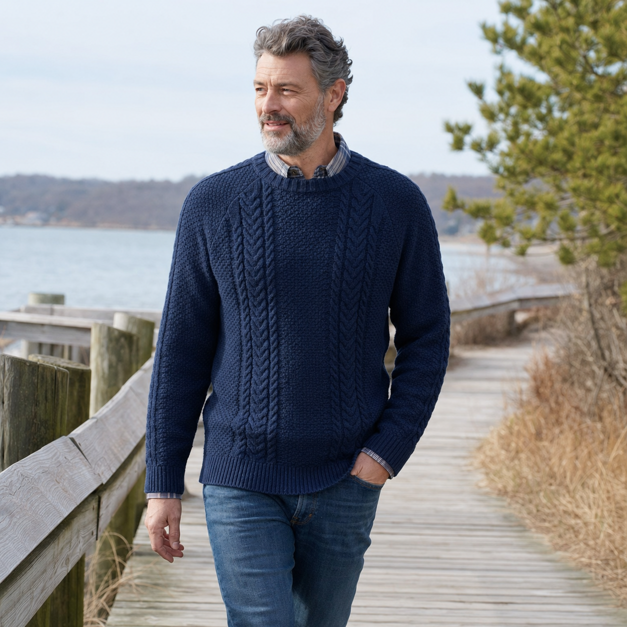 Men's Cotton Fisherman Textured Knit Sweaters