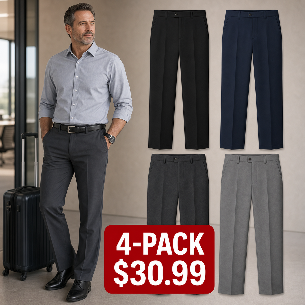 Men's Stretch Travel Dress Trousers