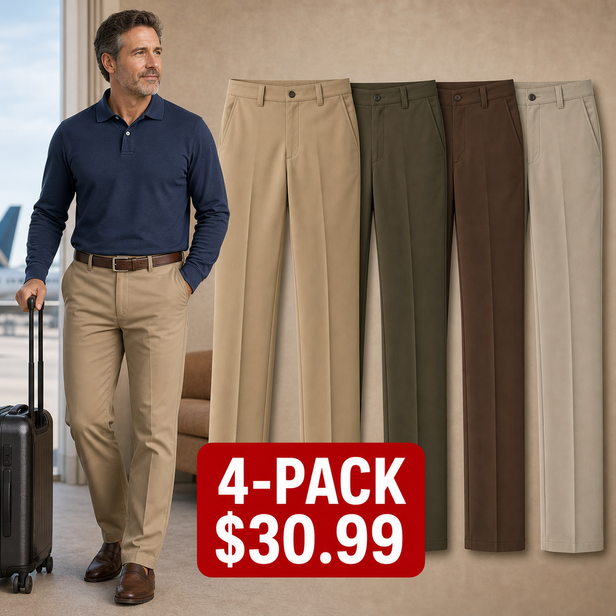 Men's Stretch Travel Dress Trousers