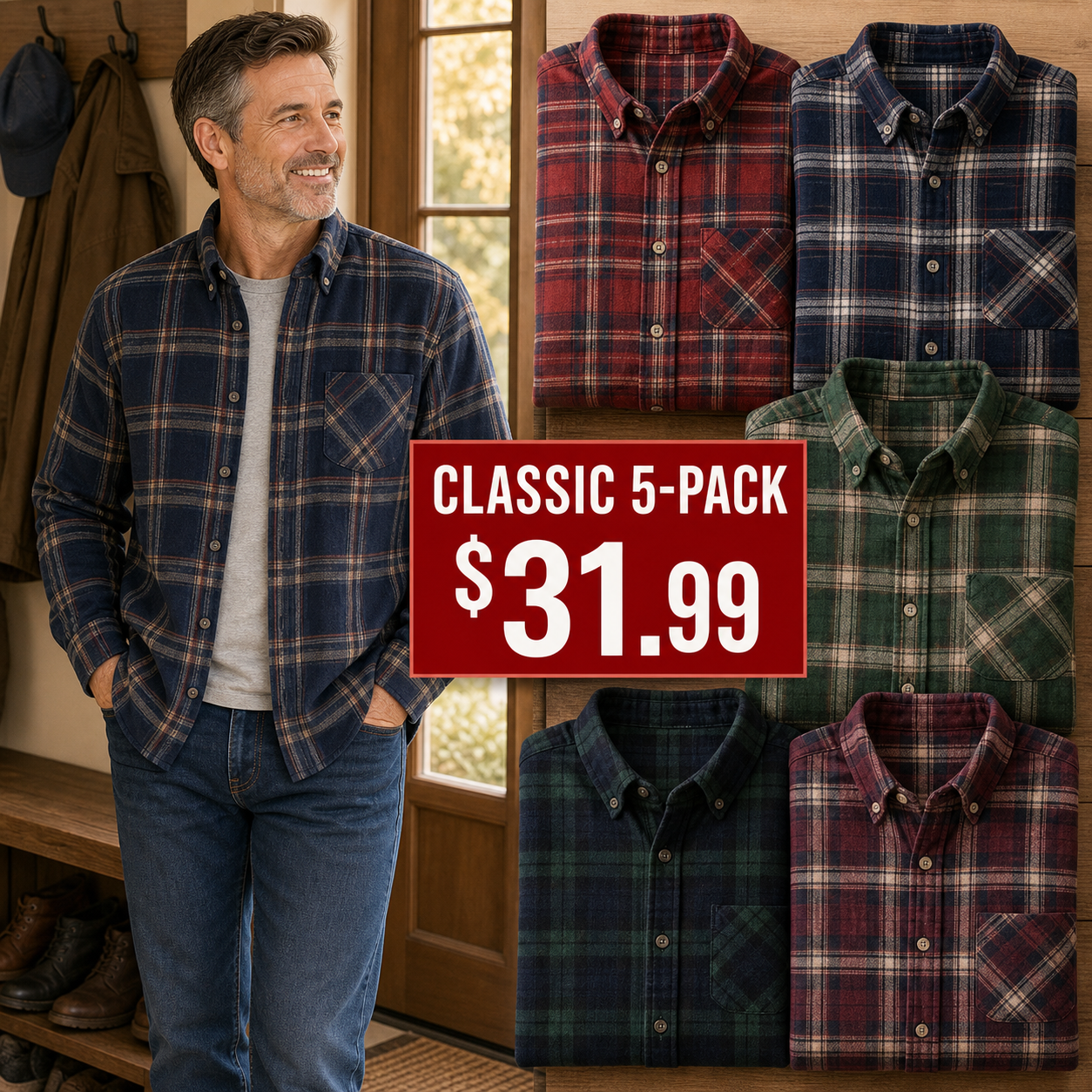 Men's Classic Plaid Flannel Button-Up Shirts
