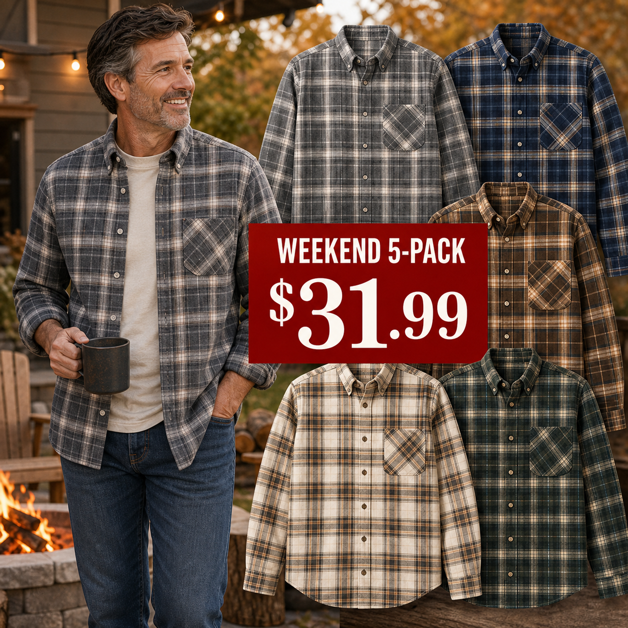 Men's Classic Plaid Flannel Button-Up Shirts
