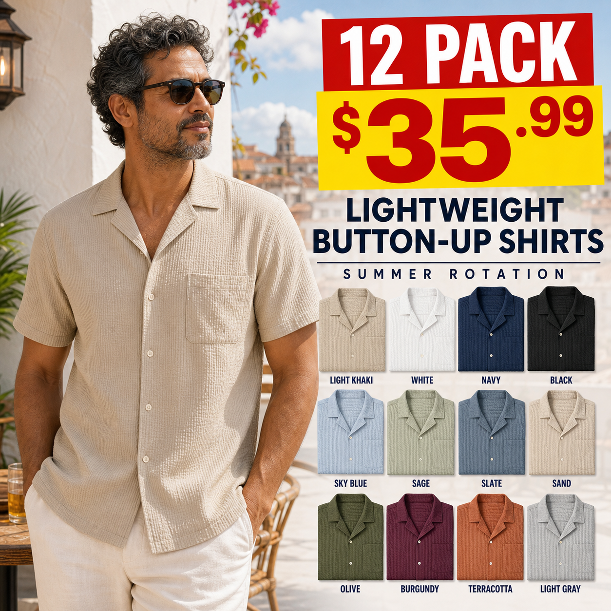 Men's Textured Short-Sleeve Summer Button-Up Shirts