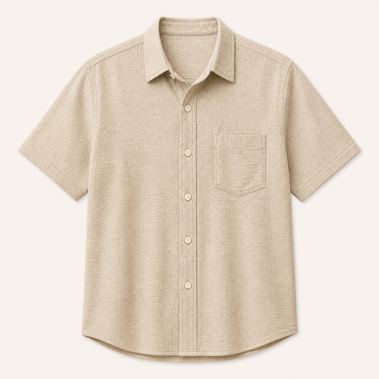 Light Khaki - Men's Textured Short-Sleeve Summer Button-Up Shirts
