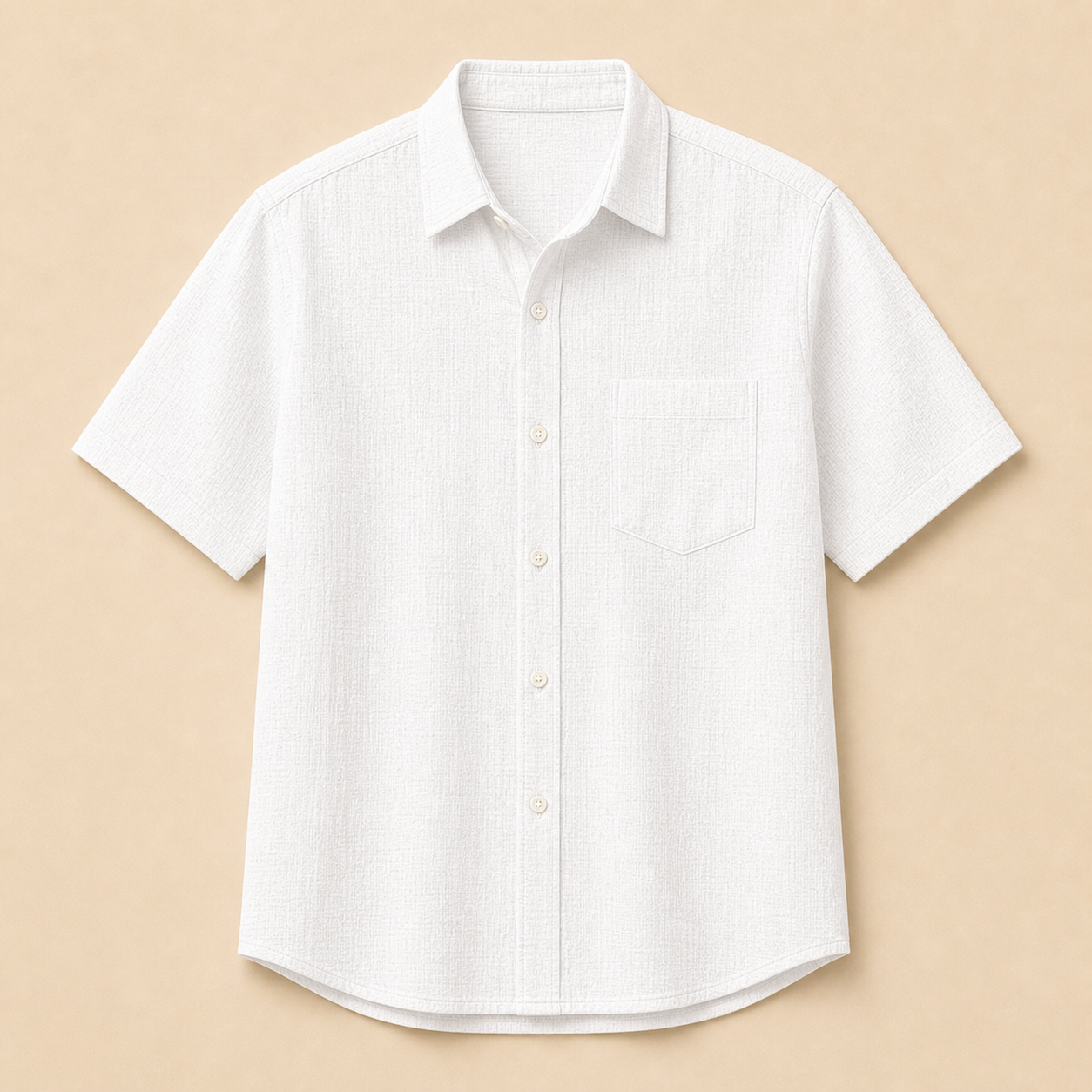 White - Men's Textured Short-Sleeve Summer Button-Up Shirts