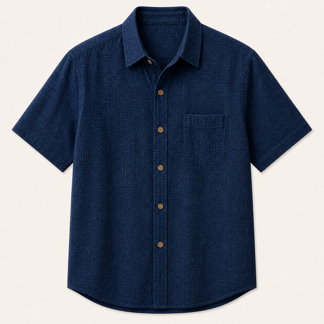 Navy - Men's Textured Short-Sleeve Summer Button-Up Shirts