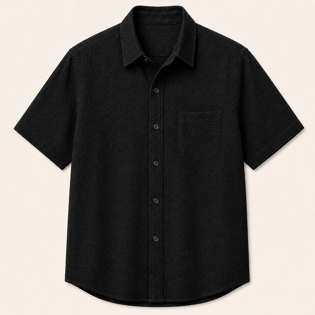 Black - Men's Textured Short-Sleeve Summer Button-Up Shirts