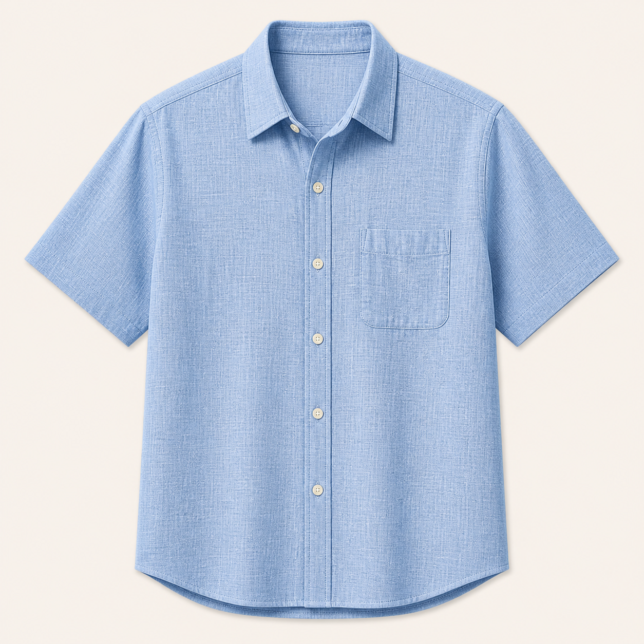 Sky Blue - Men's Textured Short-Sleeve Summer Button-Up Shirts