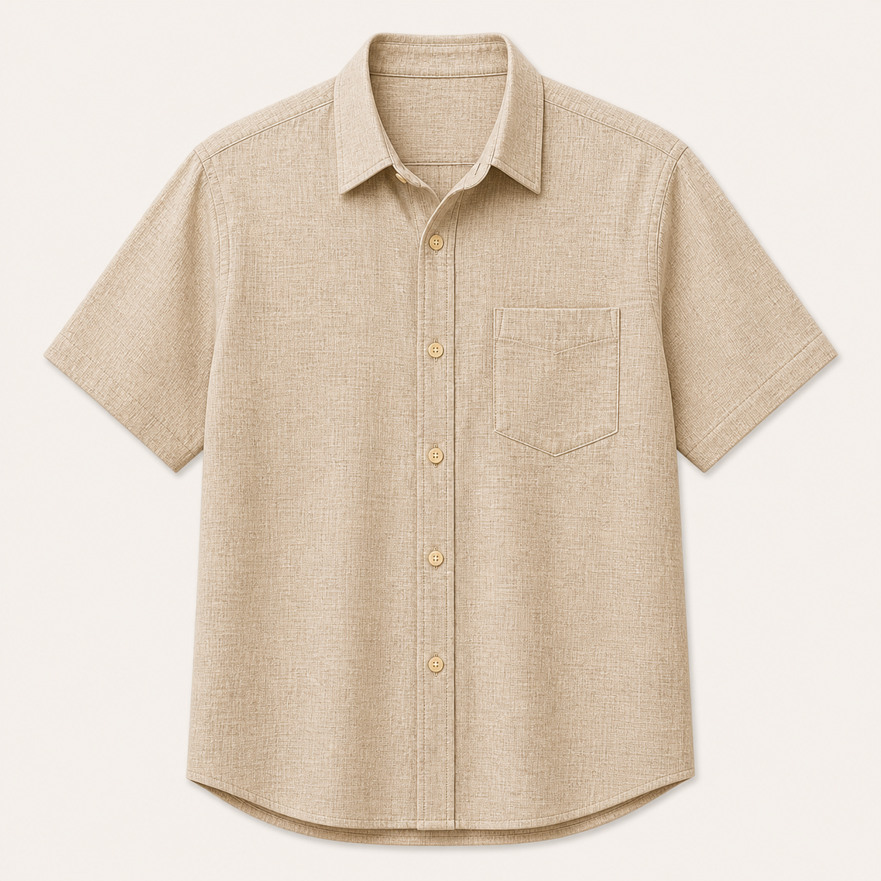 Sand - Men's Textured Short-Sleeve Summer Button-Up Shirts