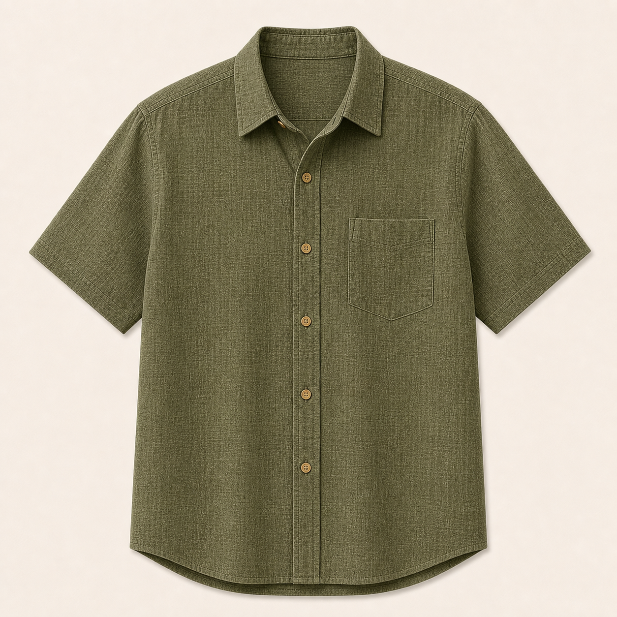 Olive - Men's Textured Short-Sleeve Summer Button-Up Shirts