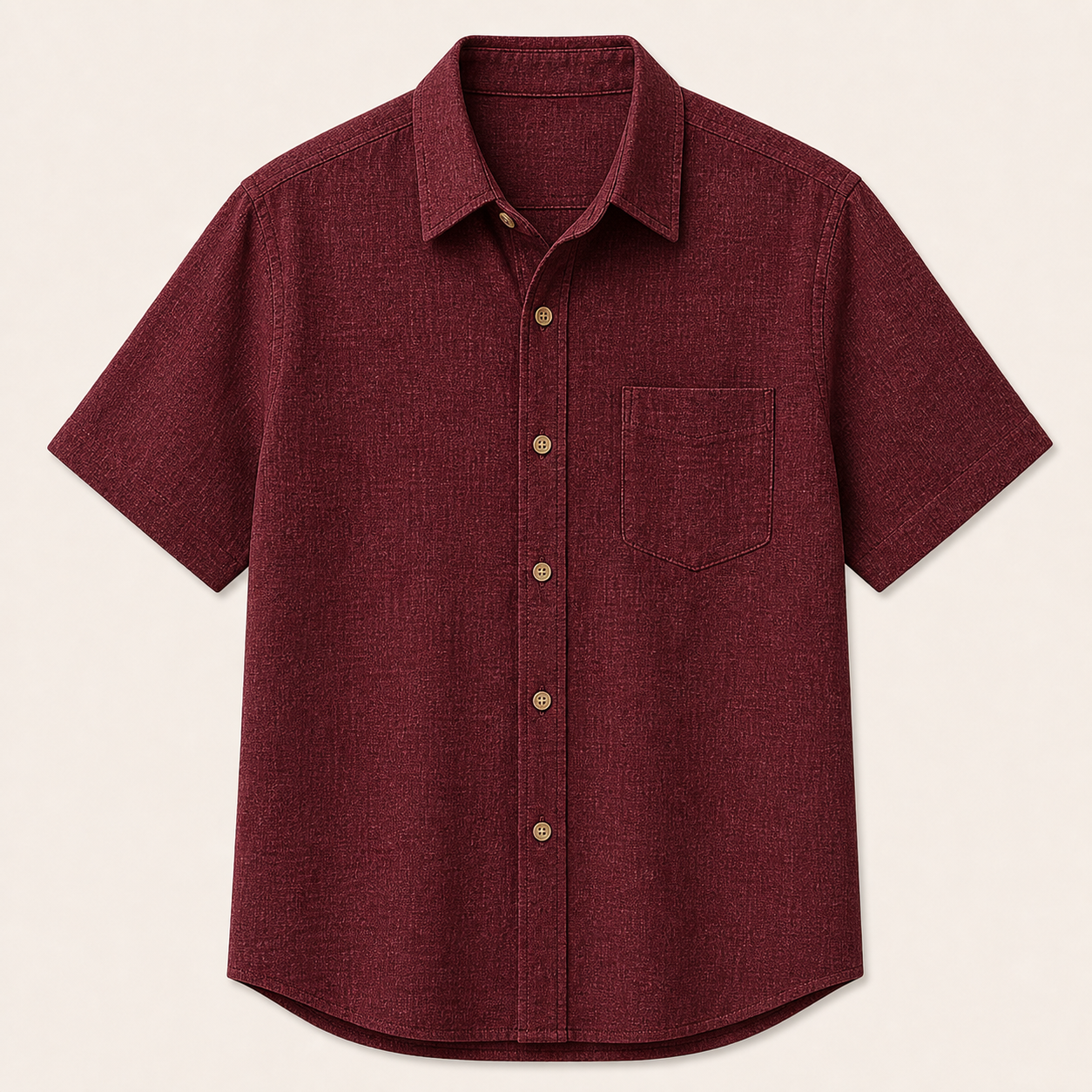 Burgundy - Men's Textured Short-Sleeve Summer Button-Up Shirts