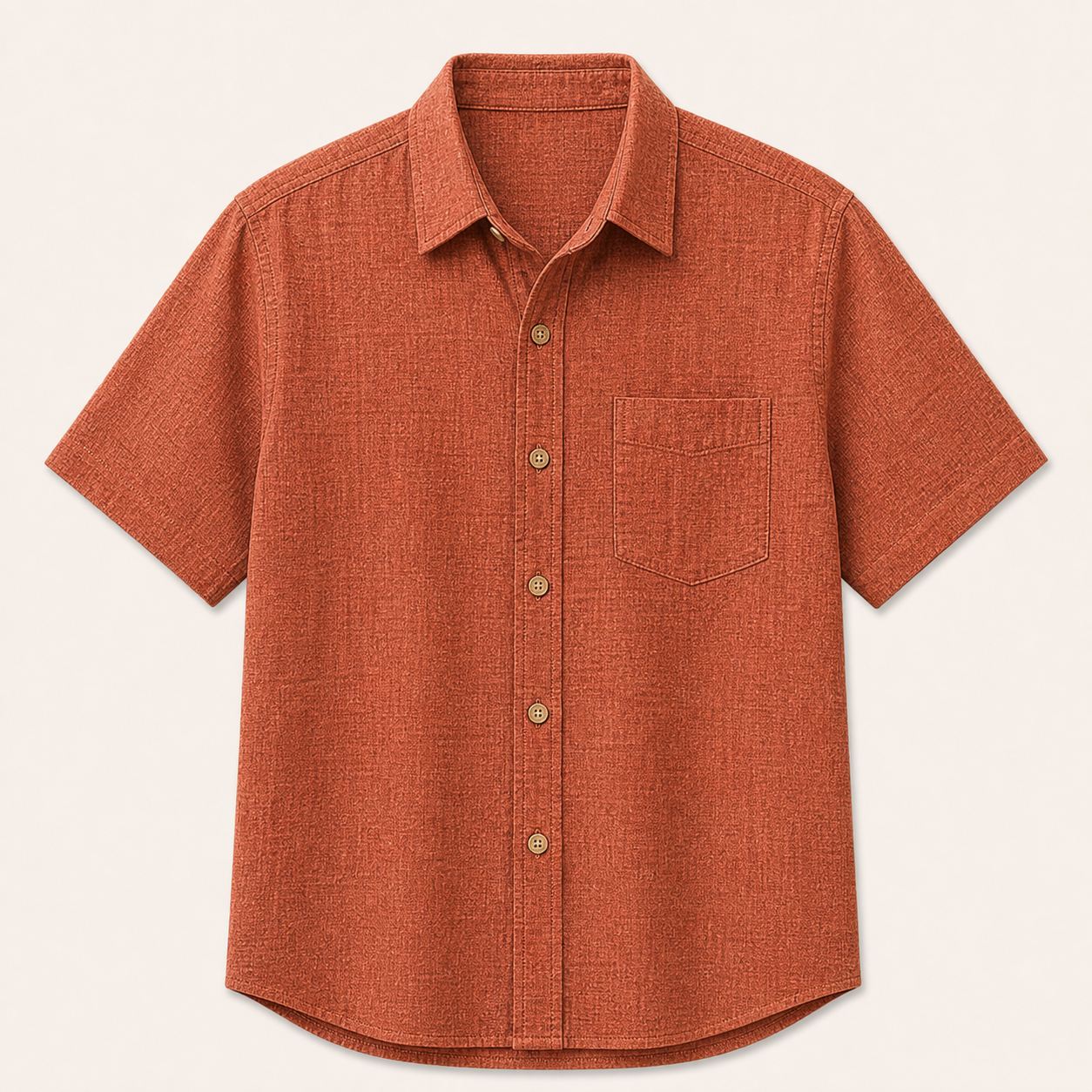 Terracotta - Men's Textured Short-Sleeve Summer Button-Up Shirts
