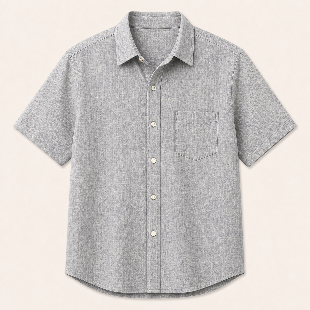 Light Gray - Men's Textured Short-Sleeve Summer Button-Up Shirts