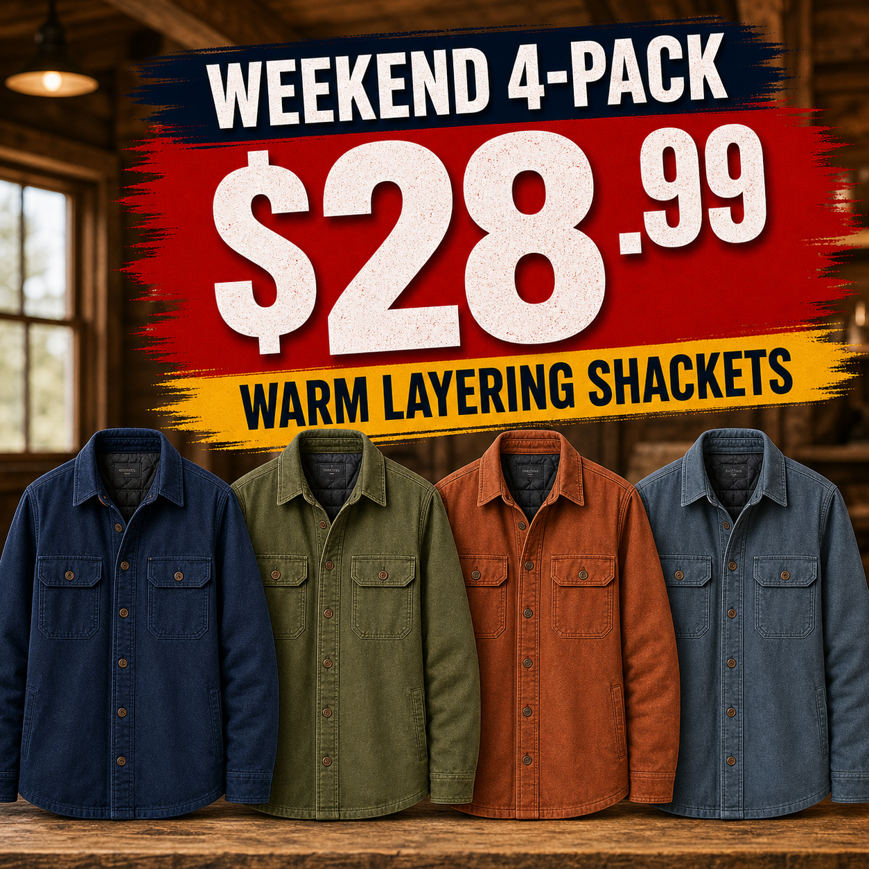 Men's Rugged Warm Shirt Jacket 8-Pack