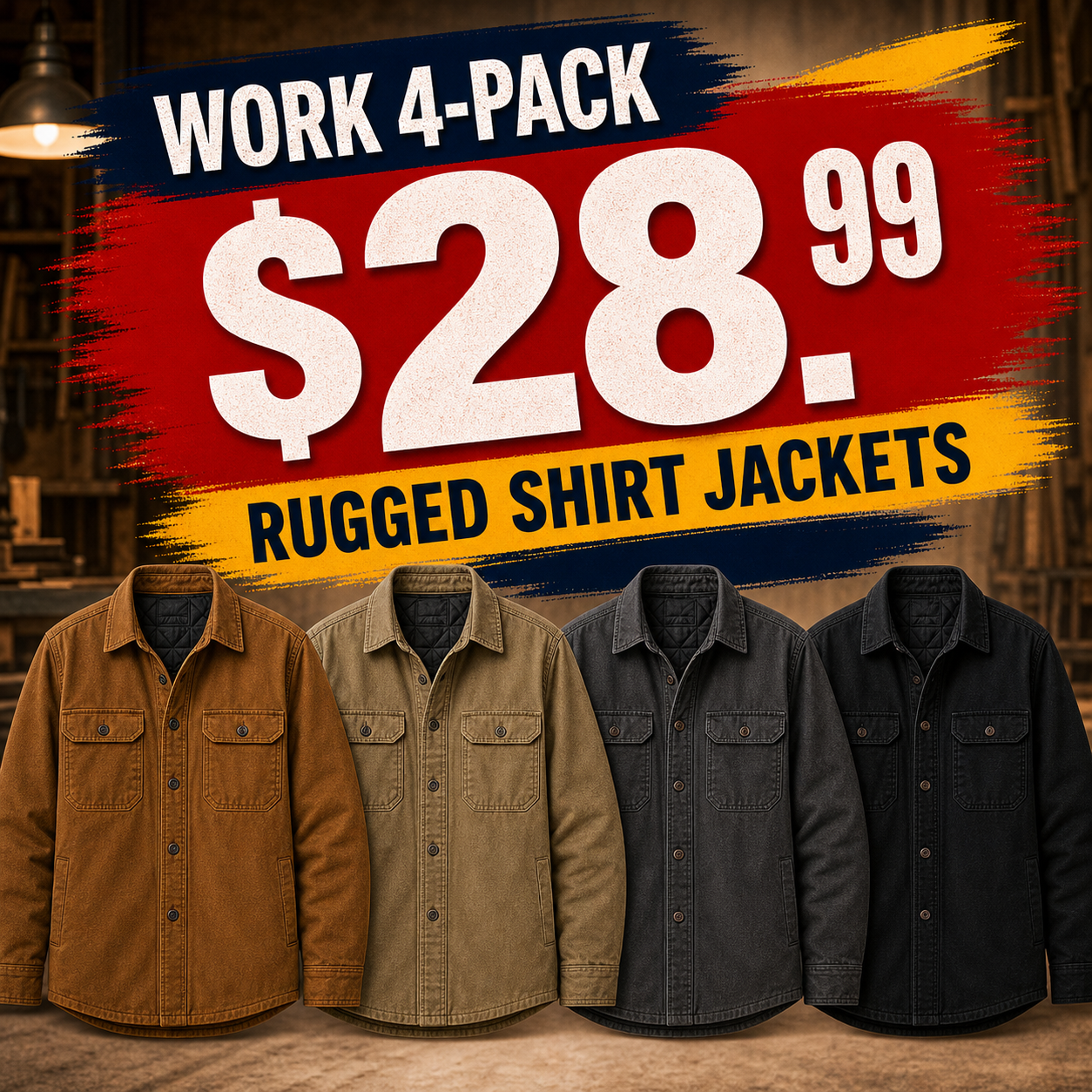 Men's Rugged Warm Shirt Jacket 8-Pack