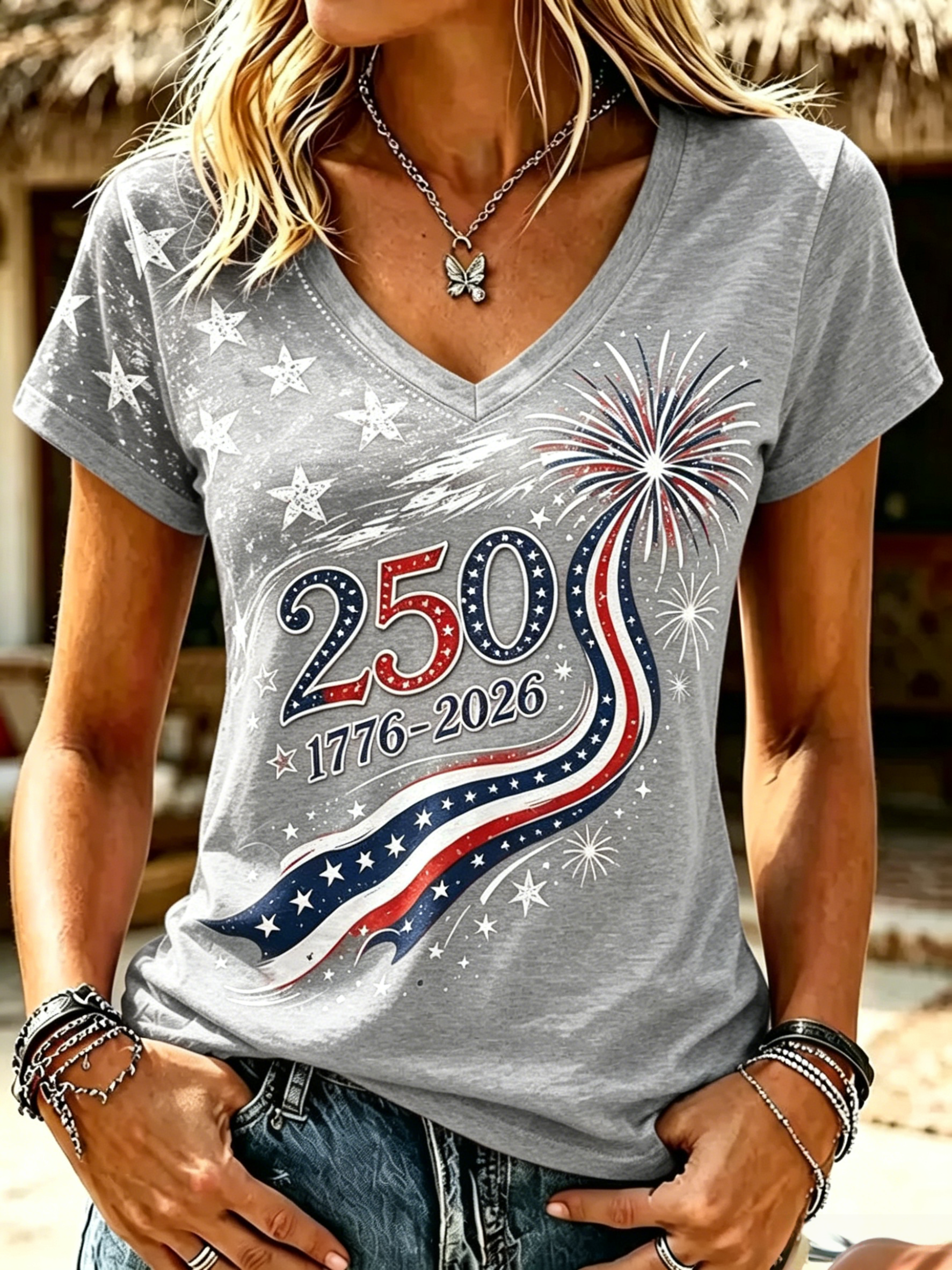 Women's 250th Anniversary V-Neck Printed T-Shirt