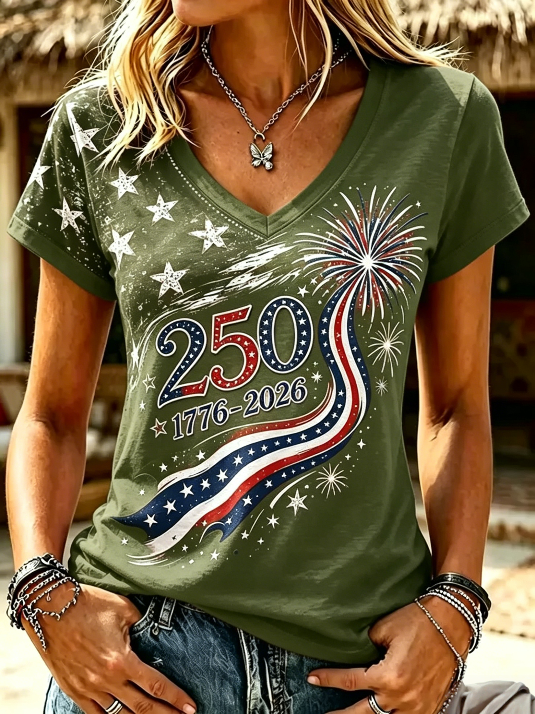 Women's 250th Anniversary V-Neck Printed T-Shirt
