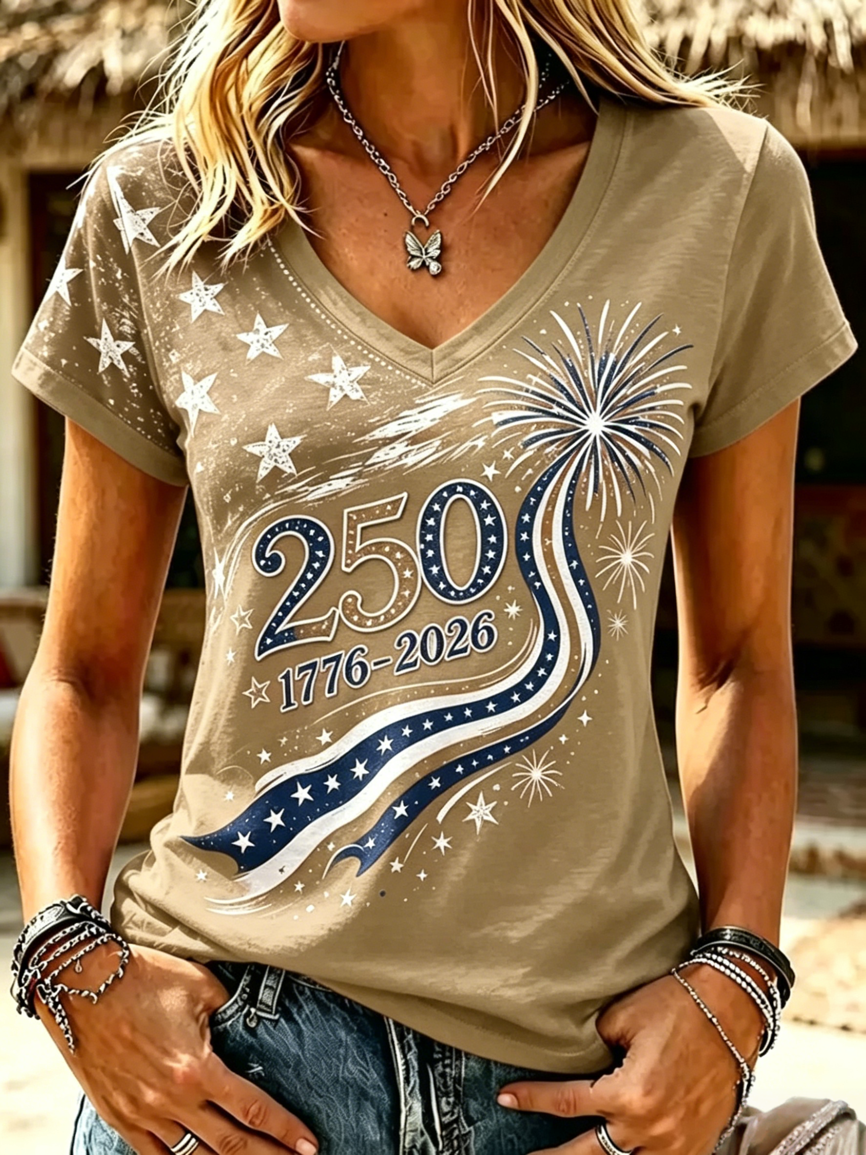 Women's 250th Anniversary V-Neck Printed T-Shirt