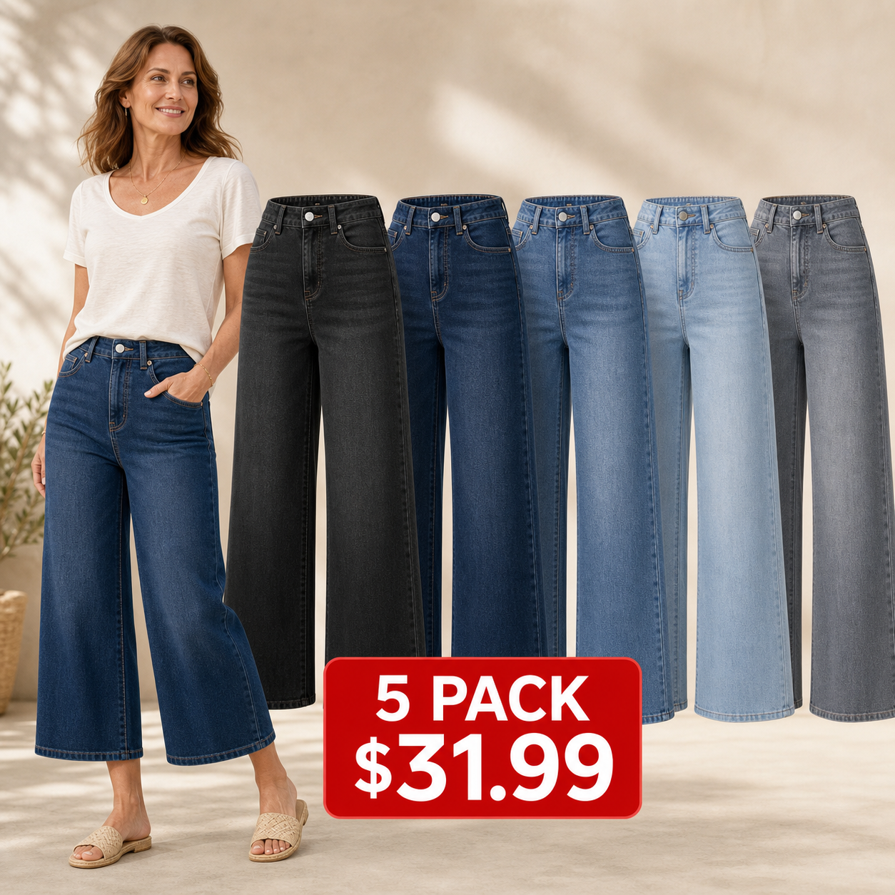 Women's High-Waisted Cropped Wide-Leg Stretch Jeans