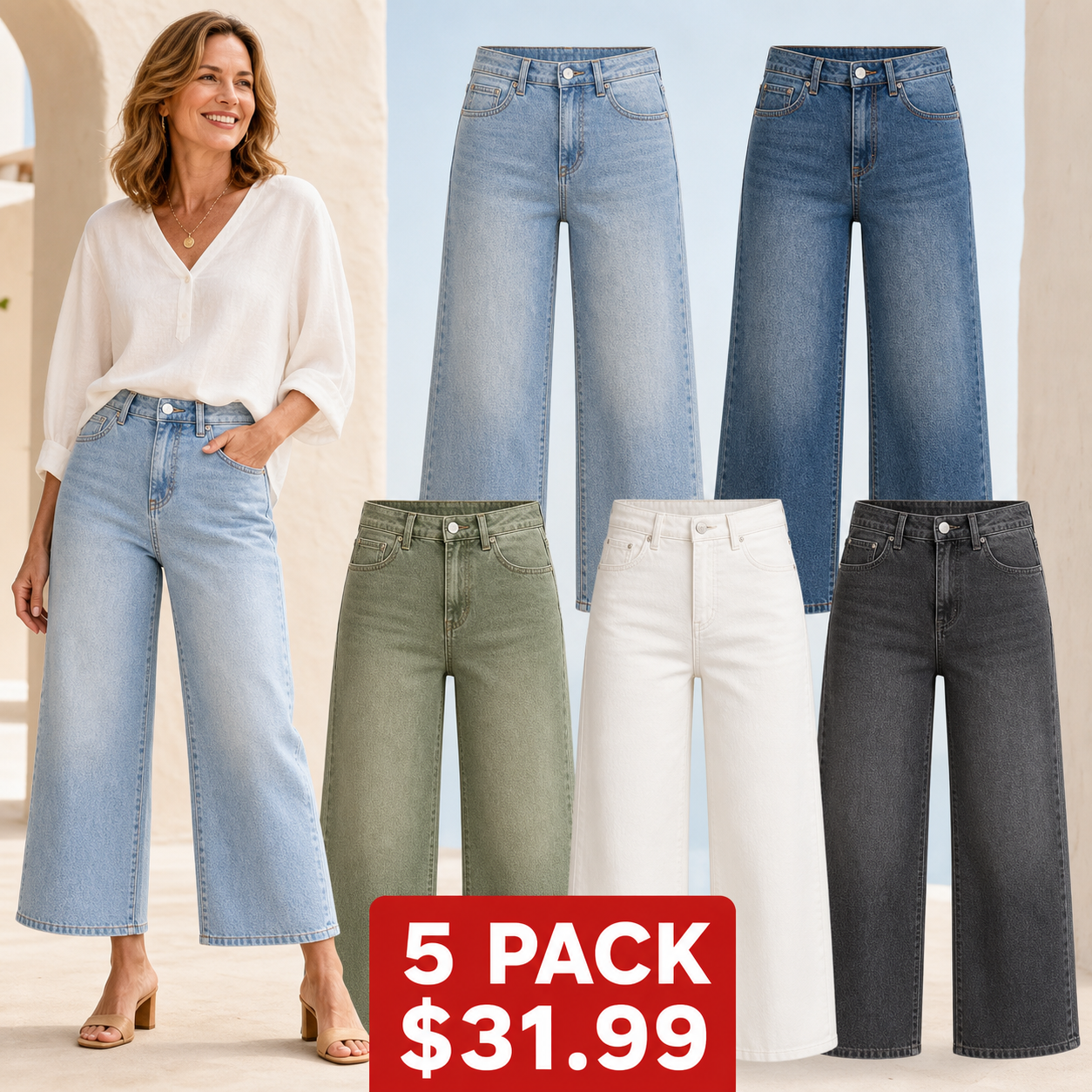 Women's High-Waisted Cropped Wide-Leg Stretch Jeans