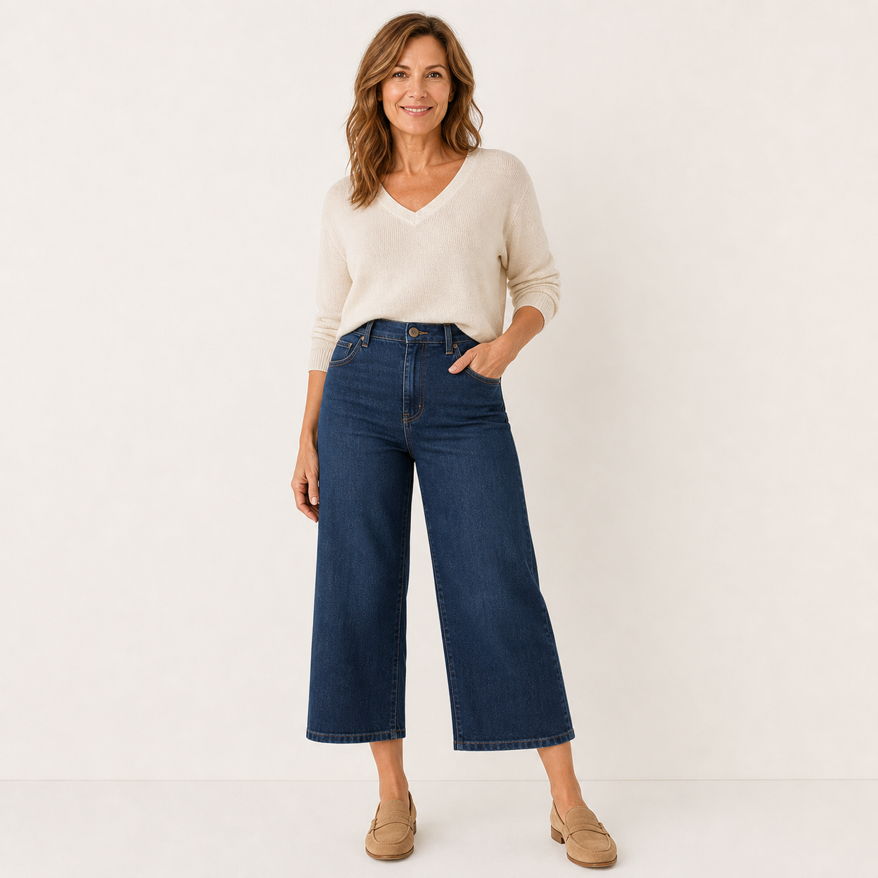 Women's High-Waisted Cropped Wide-Leg Stretch Jeans