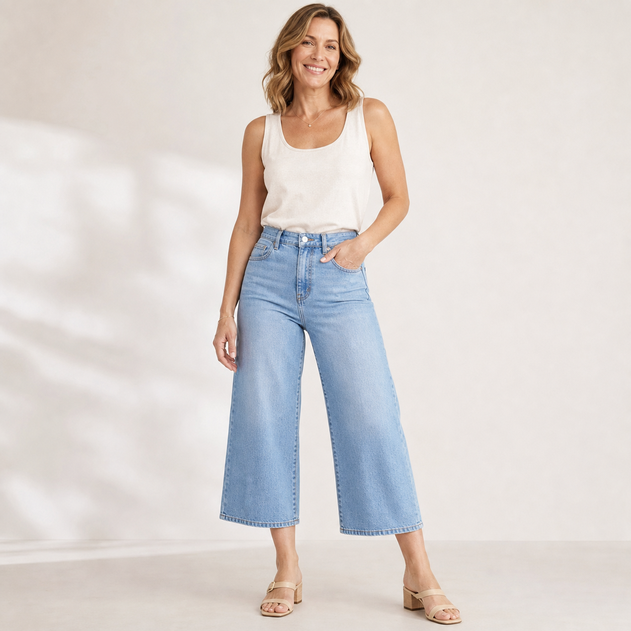 Women's High-Waisted Cropped Wide-Leg Stretch Jeans