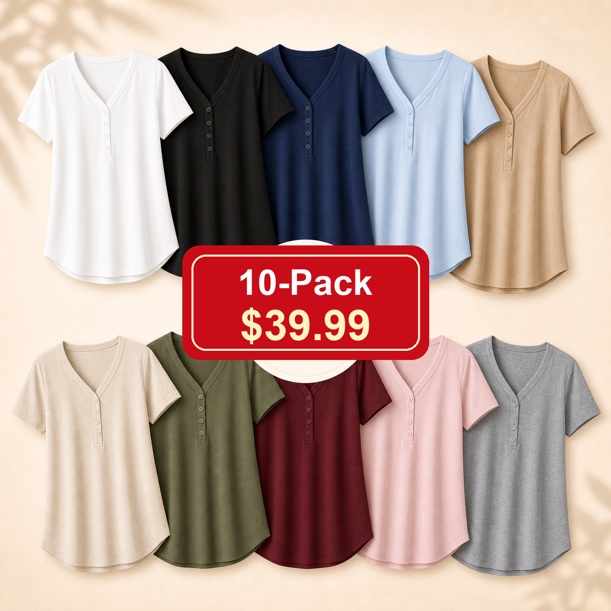 Women's V-Neck Henley Short Sleeve Tees