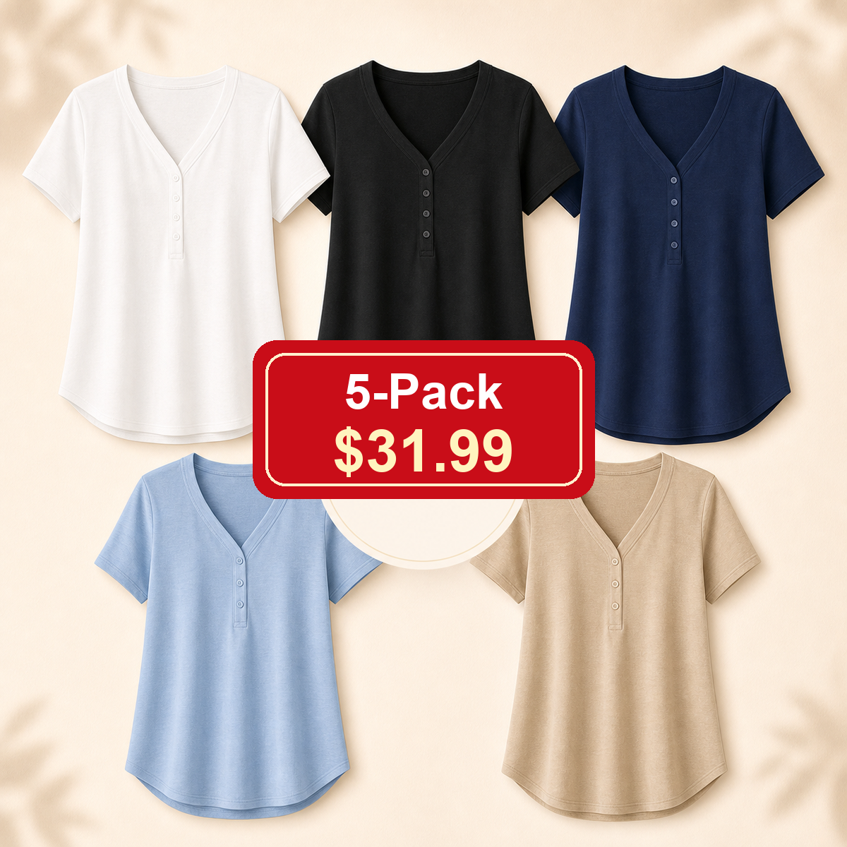 Women's V-Neck Henley Short Sleeve Tees