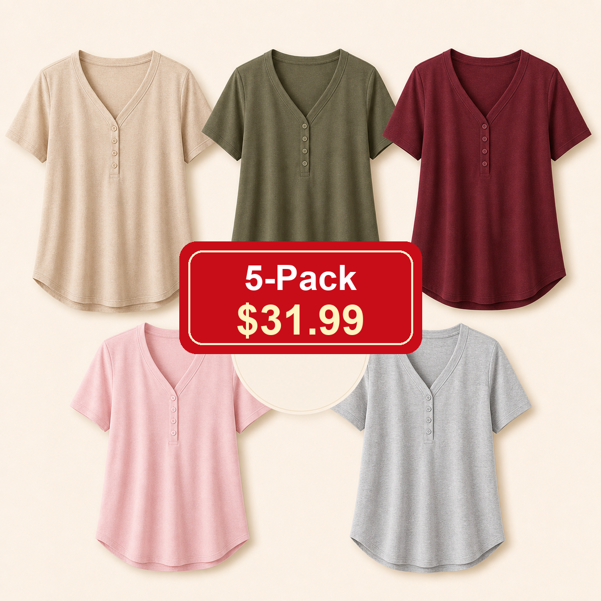 Women's V-Neck Henley Short Sleeve Tees