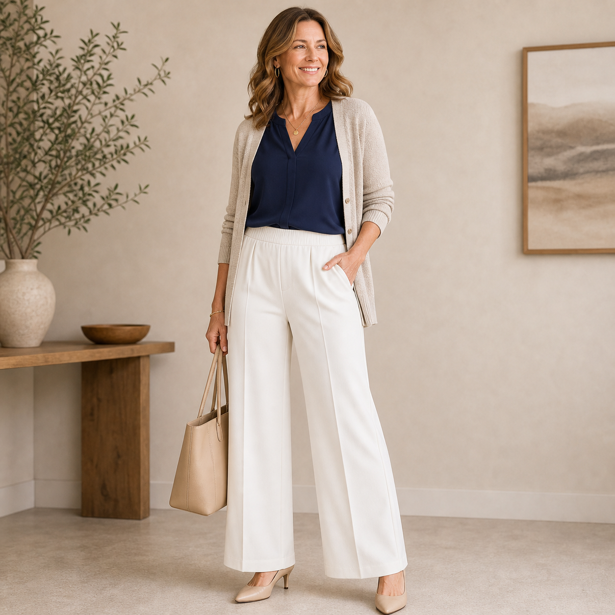 Pull-On Wide-Leg Stretch Dress Pants for Women