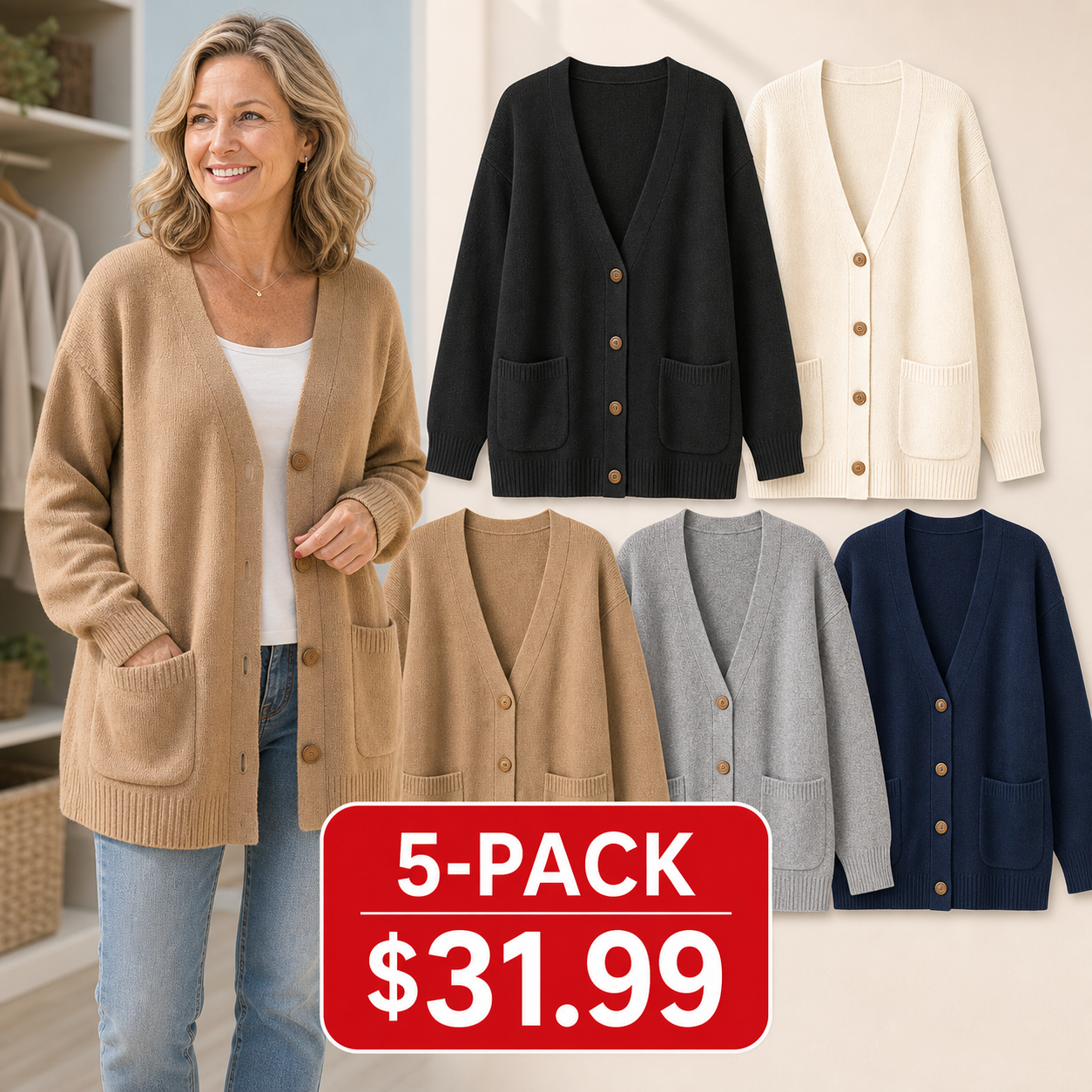 Women's Oversized Cotton Pocket Cardigans