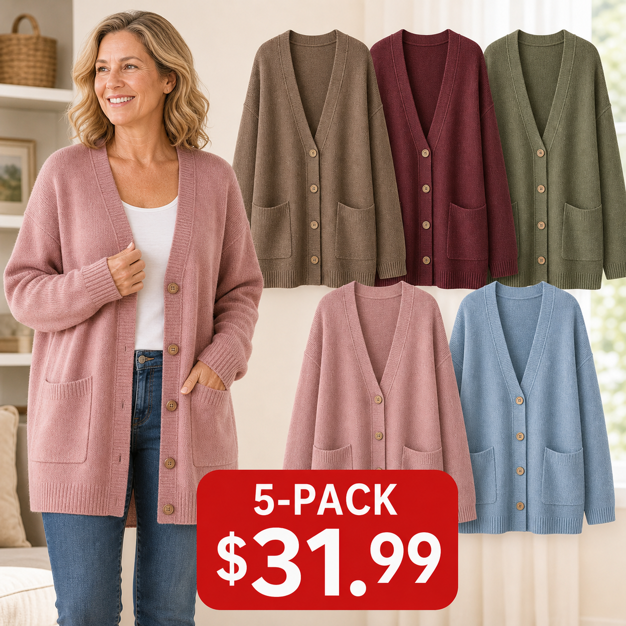 Women's Oversized Cotton Pocket Cardigans