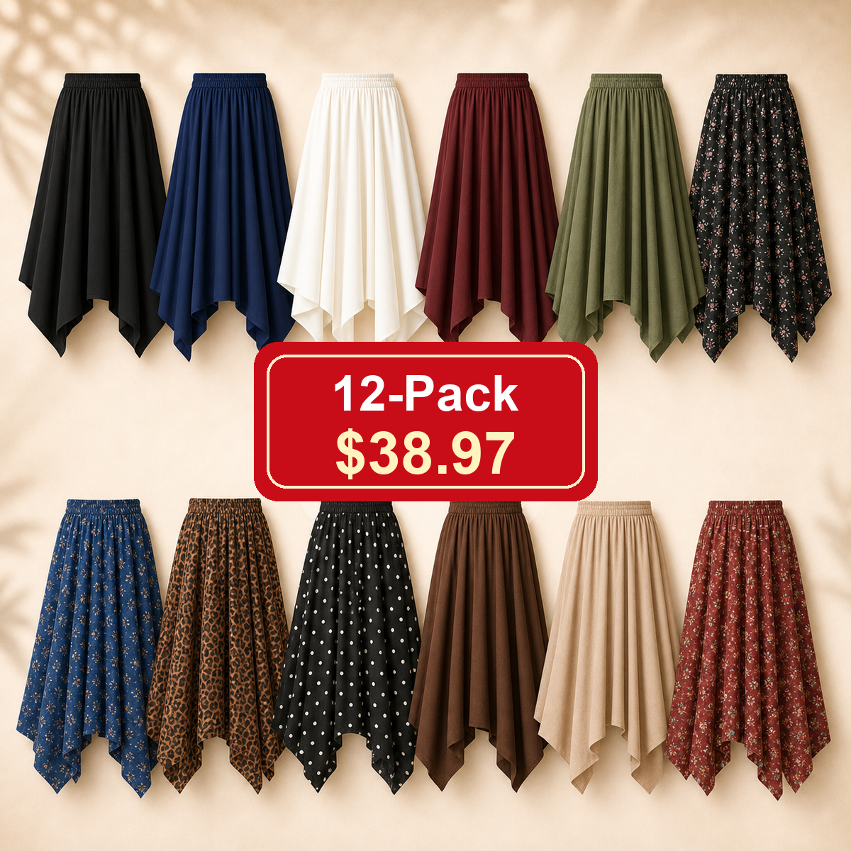 Women's Flowy Handkerchief Hemline Midi Skirts
