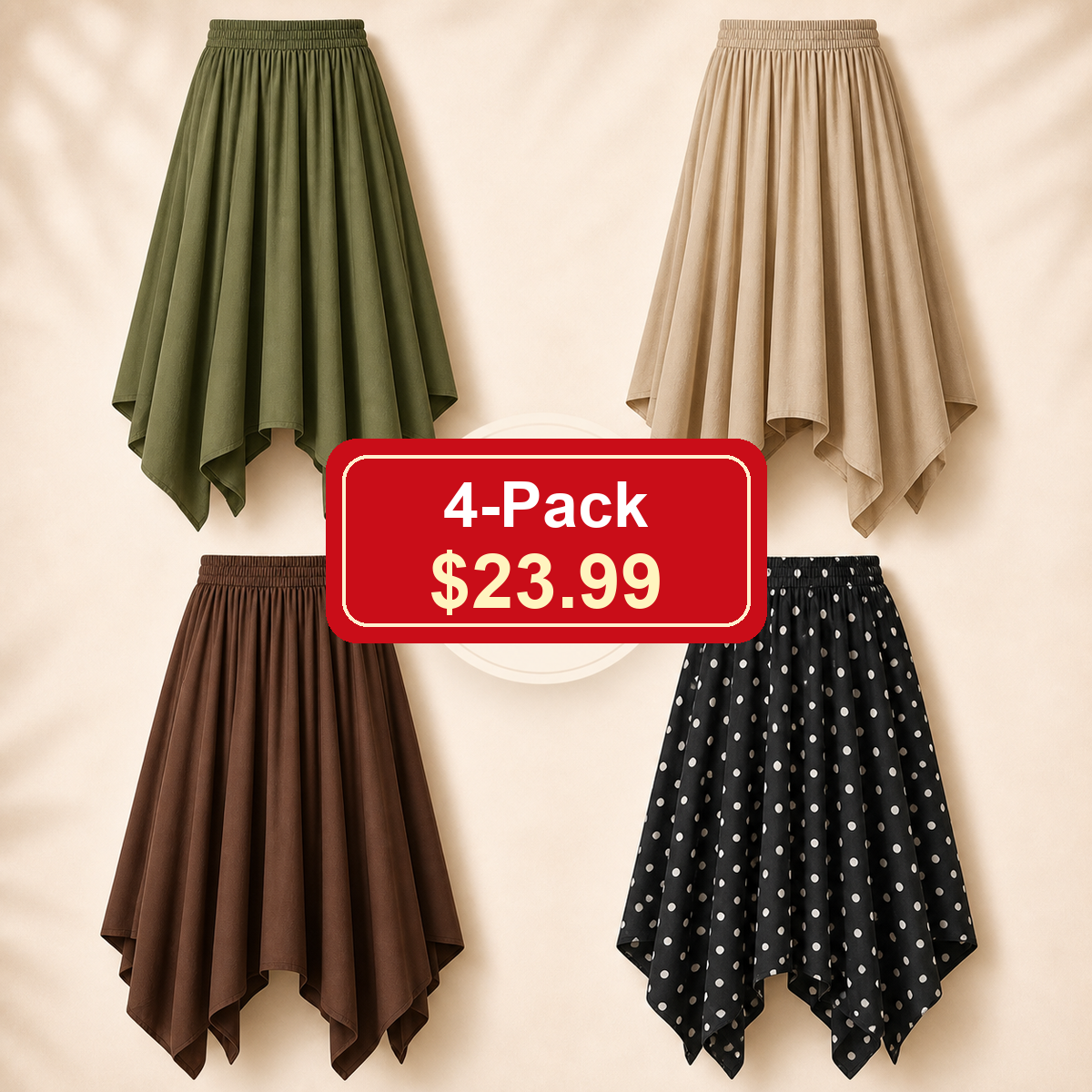 Women's Flowy Handkerchief Hemline Midi Skirts