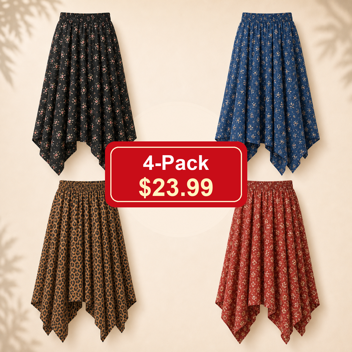 Women's Flowy Handkerchief Hemline Midi Skirts