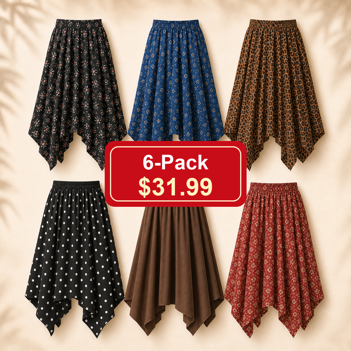Women's Flowy Handkerchief Hemline Midi Skirts