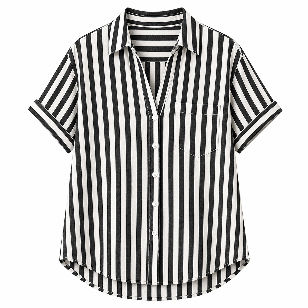 Women's Short Sleeve Striped Button Down Blouses
