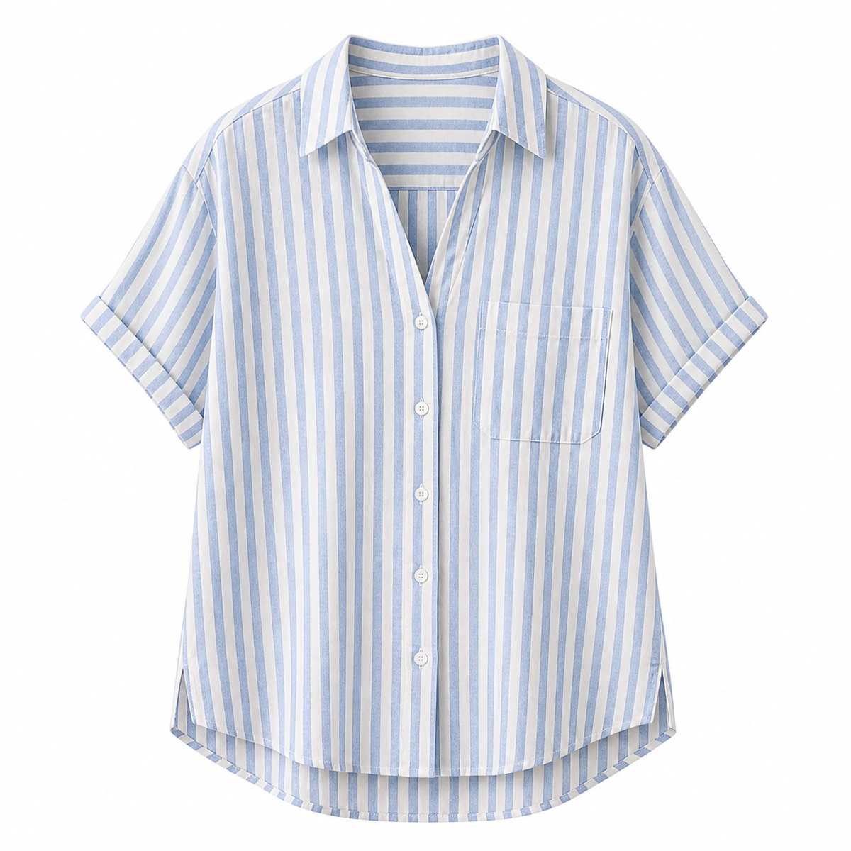 Women's Short Sleeve Striped Button Down Blouses