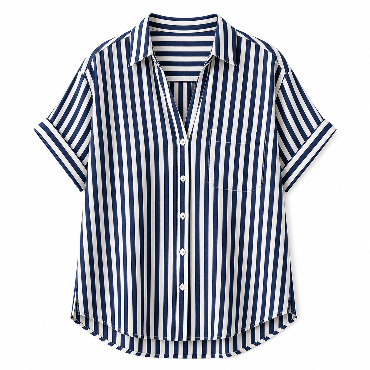 Women's Short Sleeve Striped Button Down Blouses