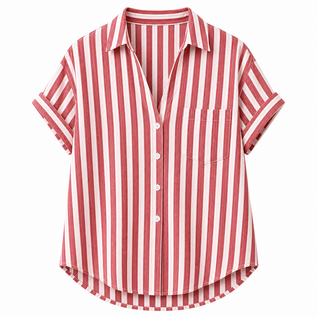 Women's Short Sleeve Striped Button Down Blouses