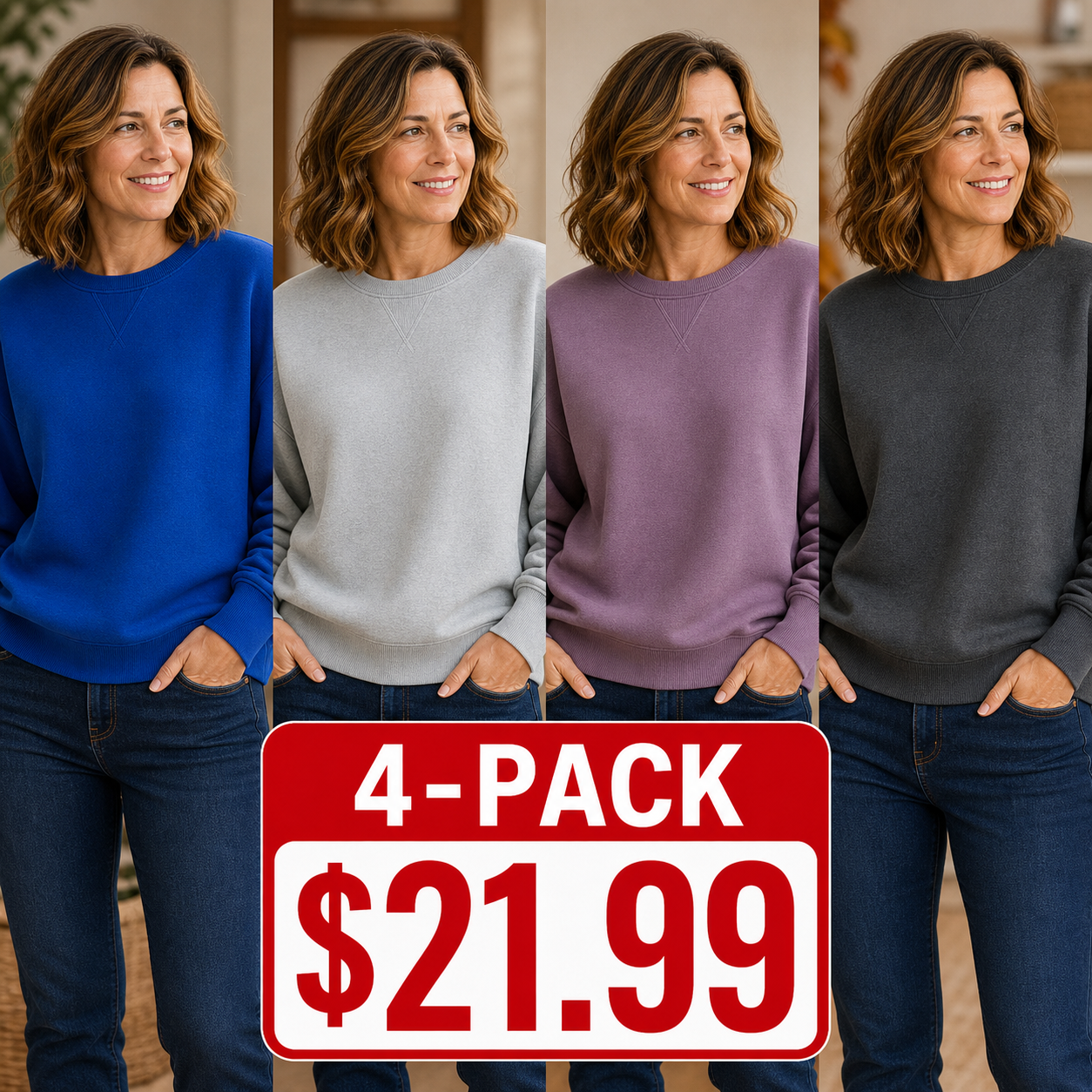 Women's V-Notch Crewneck Fleece Sweatshirts